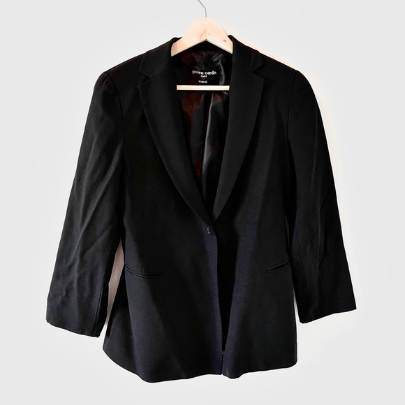 Black Pierre Cardin Designer Blazer Paris Size 91-104-165 Small Suit Jacket - Picture 1 of 2